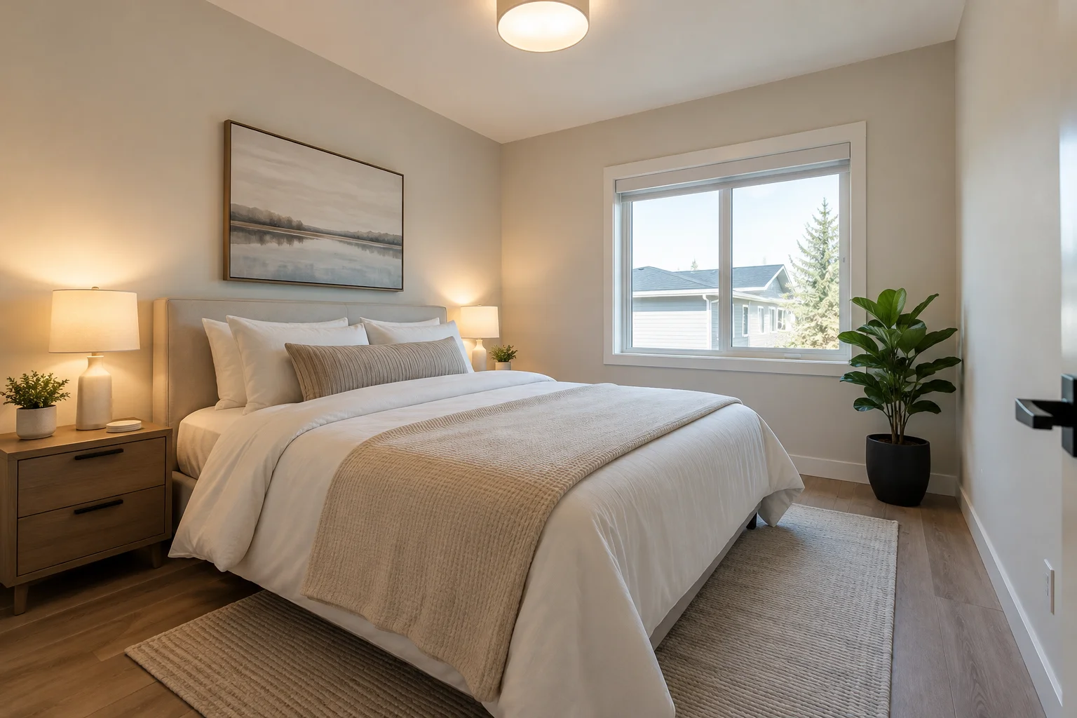 Freshly cleaned bedroom with a neatly made bed